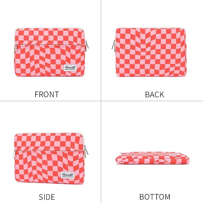 Canvaslife Pattern 13 inch Canvas Laptop Sleeve with Pocket 13 inch 13.3 inch Laptop 13 case13 Sleeve (Pink Check)
