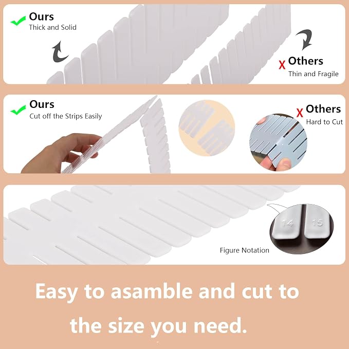 20Pcs Drawer Organizer Dividers 17"x2.8" Adjustable Storage Organizer Separator for Socks, Underwear, Makeup, Kitchen, Dresser