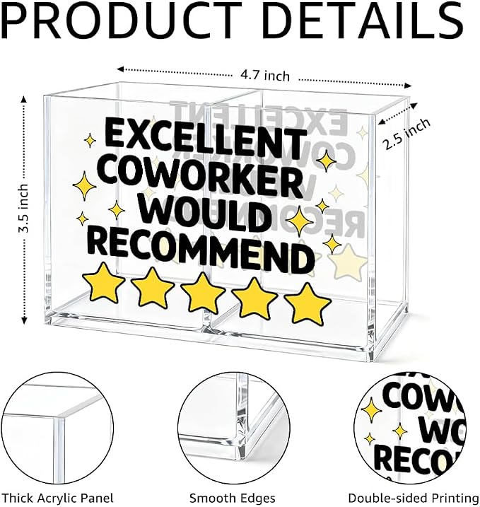 Excellent Coworker Would Recommend Cosmetic Organizer Pen Holder, Fun Pencil Holder 2 Compartments for Coworker, Office Desk Accessories for Storage, Sarcastic Office Gifts for Colleague Staff