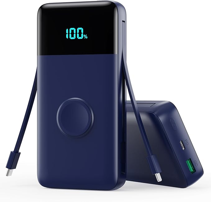 Portable Charger Power Bank 40800mAh with Built-in Cables,25W Fast Phone Charging Portable Battery Pack,5 Outputs Travel Essentials Outdoor External Battery for iPhone 17/16,Galaxy Android etc-Blue