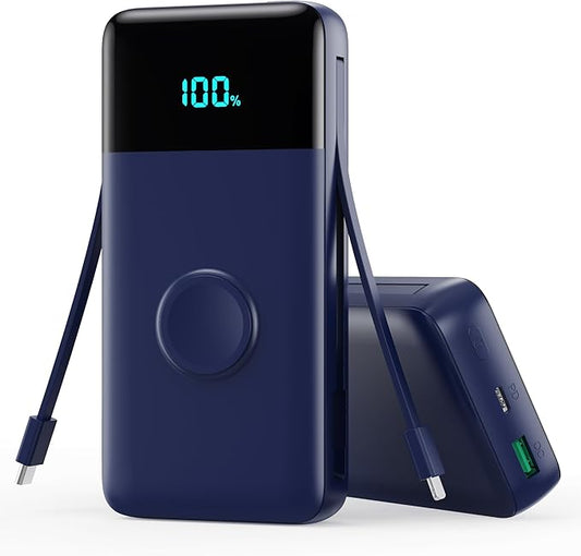 Portable Charger Power Bank 40800mAh with Built-in Cables,25W Fast Phone Charging Portable Battery Pack,5 Outputs Travel Essentials Outdoor External Battery for iPhone 17/16,Galaxy Android etc-Blue