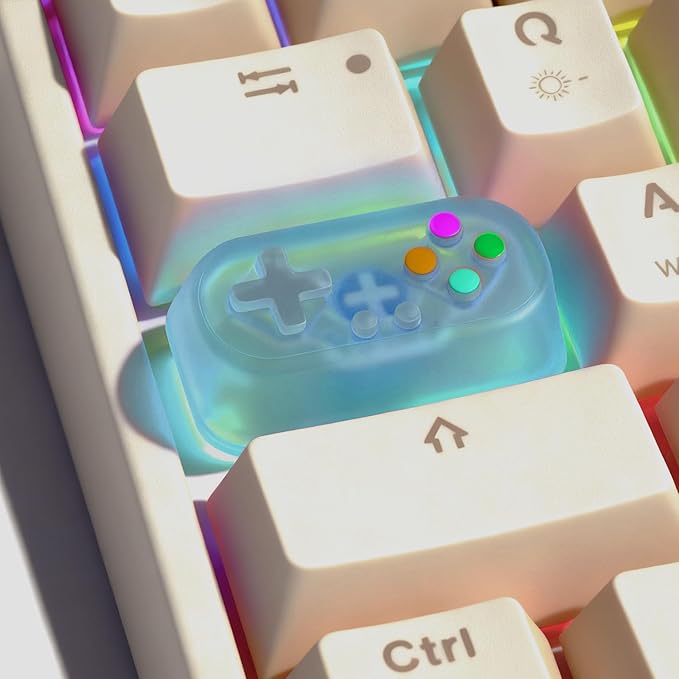 Artisan Keycap, Custom Retro Game Controller Shaped Keys Cap for MX Mechanical Keyboard, Shine Through Resin Handmade Single Replacement for Capslock Key - Blue