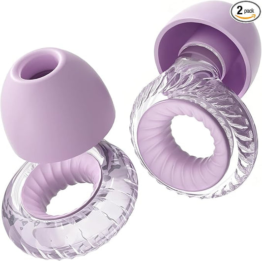 Yawsoy Concert Ear Plugs 2-Pack – High Fidelity Ear Plugs for Concerts, Music Festivals, Raves & DJs – 20dB Noise Reduction Earplugs with Hi-Fi Filters & 3-Size Silicone Ear Tips (Purple)