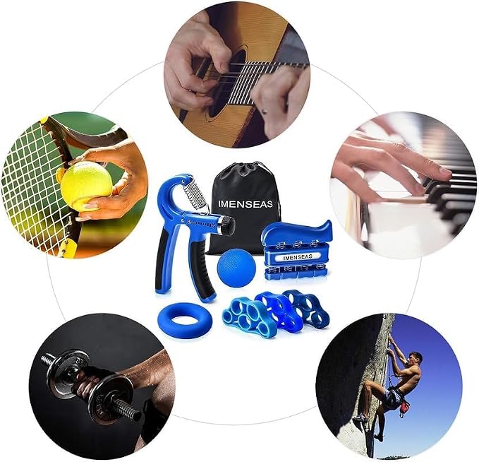 Grip Strength Trainer 7 Pack Adjustable Hand Gripper, Finger Stretcher Resistance Extensor Bands, Finger Exerciser, Grip Strength Ring & Stress Ball, Hand Grip Strengthener