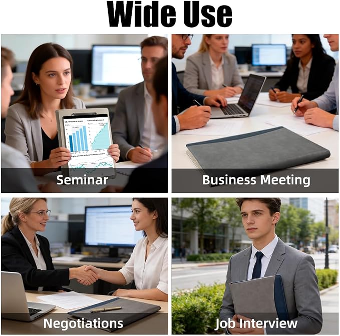 PU Leather A4 Clipboard Portfolio, Resume Padfolio Business Case | Features 25 memo sheets & pen holder. Durable PU leather for job interviews, office meetings & travel. Professional & sleek.