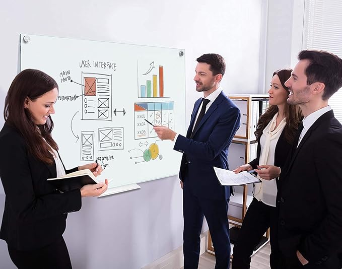 SCRIBBLEDO Glass Whiteboard 46 x 34 inch (4' x 3') Glass Dry Erase Board for Wall Frameless Large Office Wall Mount Frosted White Board for Work Home and School with Tray Included