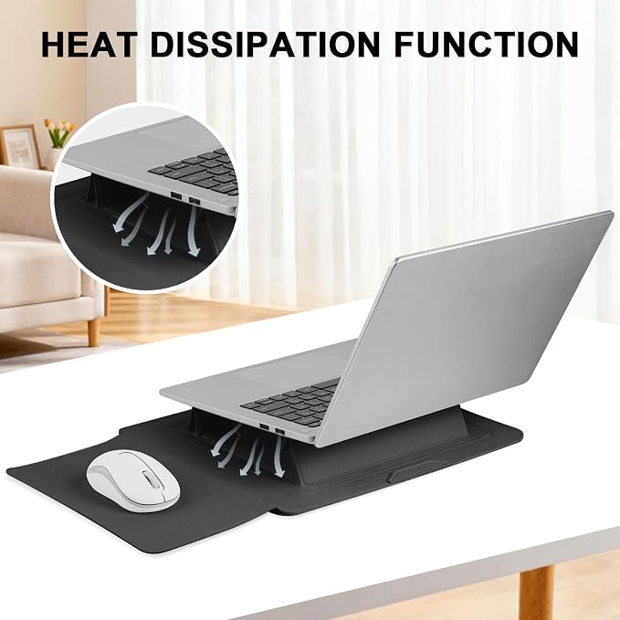 HoYiXi 15.6" Laptop Sleeve Case PU Leather with Stand Compatible with MacBook Pro 16/15.4'' MacBook Pro 15, Mac Air 15/ Dell, Matebook,Asus,15-16'' Laptop Bag,(Patent Pending),Black