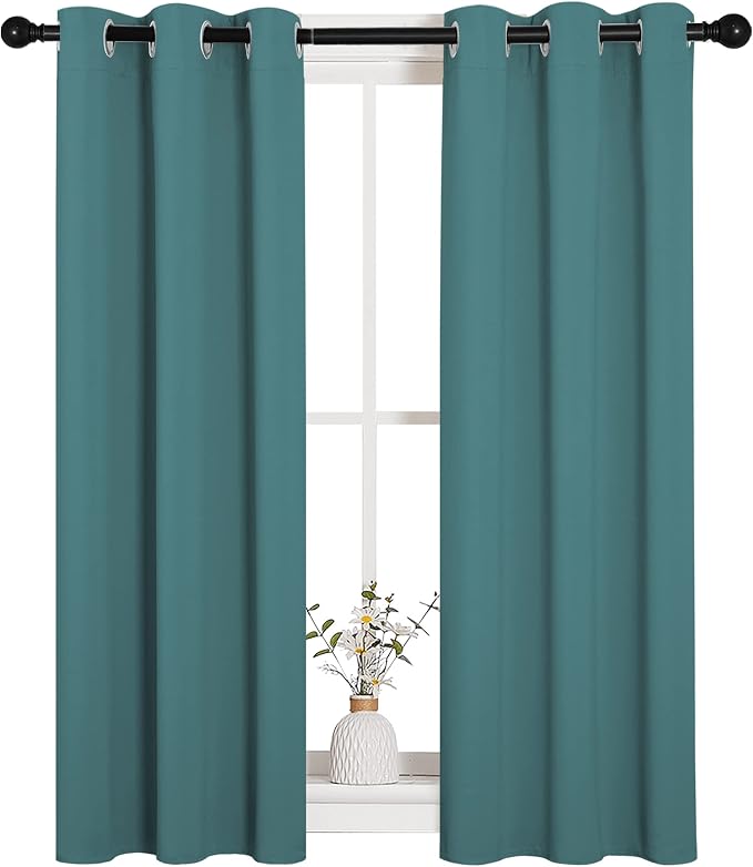NICETOWN Bedroom Curtain Panels Blackout Draperies, Thermal Insulated Solid Grommet Blackout Curtains/Drapes (Sea Teal, One Pair, 29 by 45-Inch)