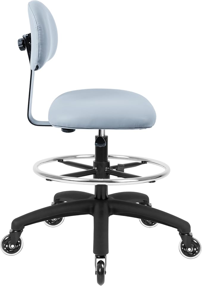 FSS Series Square seat Tall (25"-35") seat Height Chair. Vinyl-for Office, Garage, Desk, Shop, Computer, Doctor, Medical, Easy to Clean! 18" Footring (Gray, Tall, Rubber Roller Casters)