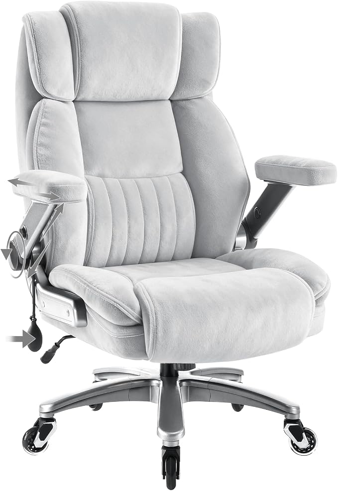 Fabric Big and Tall Office Chair 600LBS Capacity with 5D Flip Arms,Heavy Duty Cloth Computer Chair,Plus Size High Back Desk Chair with Wide Pocket Spring Seat