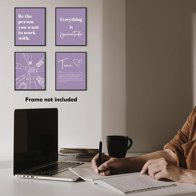 XWELLDAN Be The Person You Want to Work With Team Work Wall Art Decor, Inspirational Motivational Wall Decor for Office, Office Artwork Wall Decor, 8x10 Unframed Set of 4(purple)