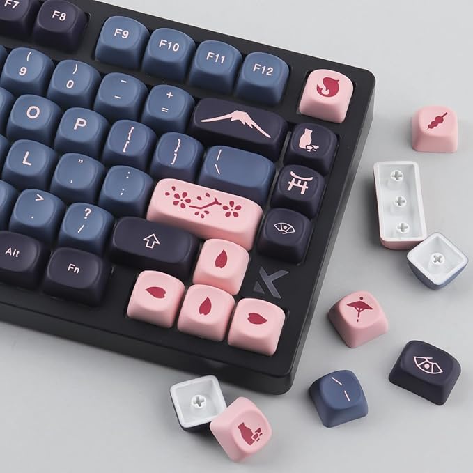 Tsungup Cherry Blossom MOA Keycaps-Pink Sakura,129 Keys Cute PBT Custom Keycaps 100 Percent,Dye Sub Key Caps Keyboard Keycap Set for MX Switches Mechanical