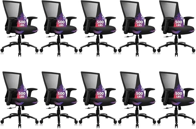 CLATINA Big and Tall Office Chair - Extra Wide Thick Seat, Heavy Duty High Back Executive Desk Chair with Adjustable Armrests, Ergonomic Mesh Computer Chair for Home Office Conference, 500LBS, 10 Pack