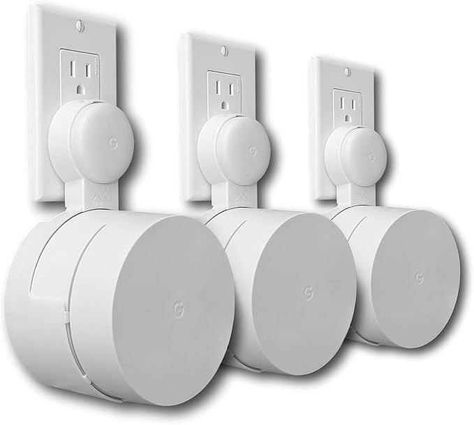 Google WiFi Outlet Holder Mount: [NEW 2020 – Present Version – Round Plug] The Simplest Wall Mount Holder Stand Bracket for Google WiFi Routers and Beacons - No Messy Screws! (3-Pack)