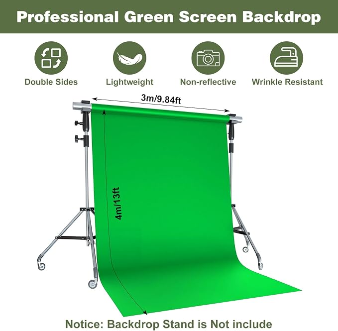 10X12ft Green Screen Backdrop for Photography | Chromakey Polyester Foldable Greenscreen Background,Green Screen Fabric for Streaming, Photography,Video Editing, Podcasting