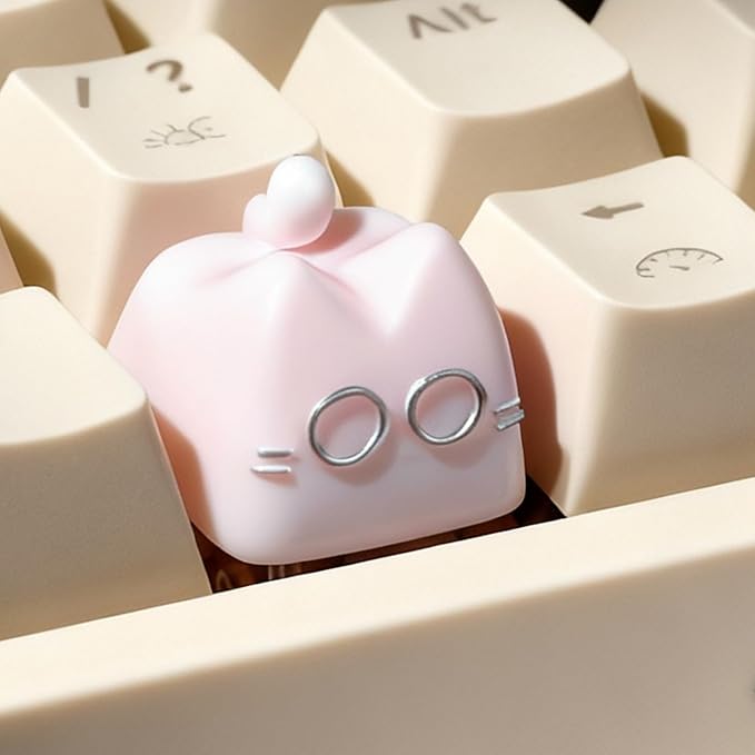 Artisan Keycaps, Cute Cat Custom Key Caps for MX Mechanical Keyboard, Resin Handmade 1U Replacement for Esc Arrow Keys (Pink cat)