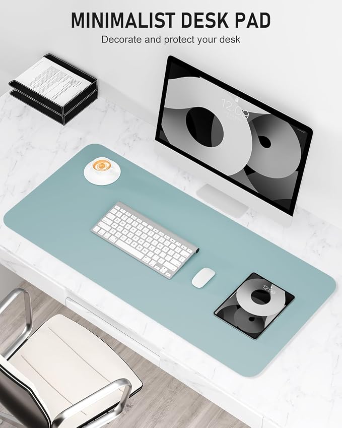 Desk Pad, 23.6" x 13.8" PU Leather Non-Slip Desk Mat Large Mouse Pad for Desktop, Waterproof Laptop Computer Writing Mat for Office, Home, Work, Gaming, Lake Blue