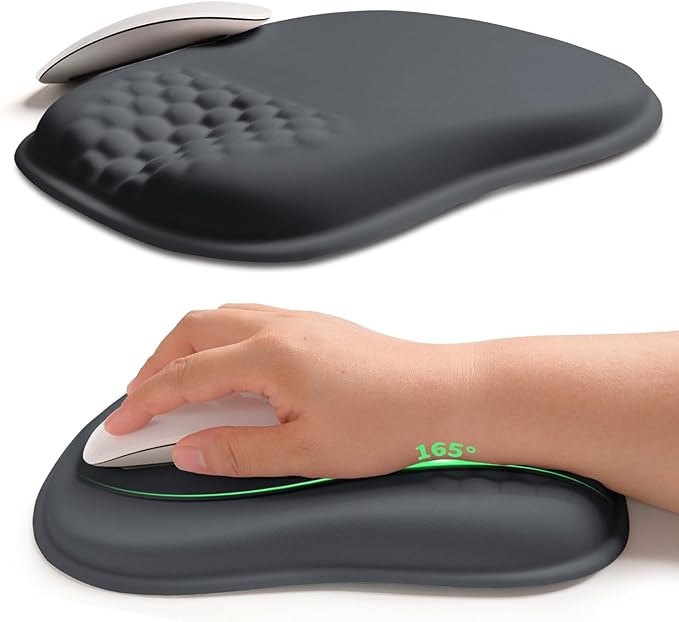 Hokafenle Ergonomic Wrist-Hugging Mouse Pad Wrist Support, U-Shaped Holding Wrist Rest Mousepad for Carpal Tunnel Pain Relief with Cushioned Memory Foam Slope Massage Bulge (10.2x8.3 in,Dark Grey)