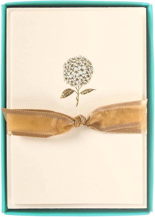 Graphique Hydrangea La Petite Presse Boxed Notecards - 10 Embellished Gold Foil Blank Cards with Matching Envelopes and Storage Box, 3.25" x 4.75" (L1346CB)