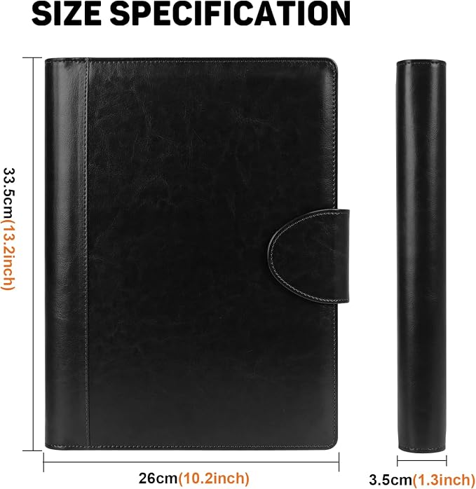 Toplive Portfolio 3 Ring Binder Padfolio Folder, Business Interview Resume Portfolio for Women Men A4/Letter Size Document Organizer with Clipboard Receipt Sleeve Card Holder, Black