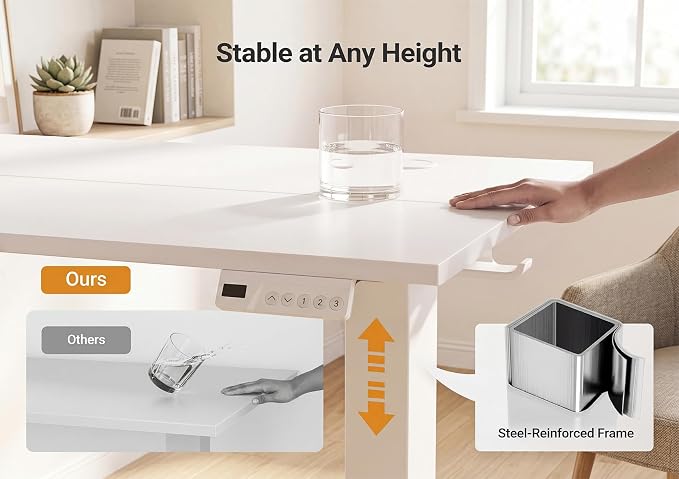 YDN Electric Standing Desk, 40x24 Inch, White | 3 Memory Presets, Cable Management, Adjustable Height, Sit Stand, Computer Workstation, Home Office