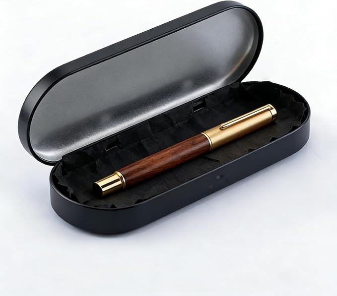 Luxury Rollerball Pen, Natural Rosewood & Metal Executive Writing Pen, Fine Point Smooth Ink, Professional Business Signature Pen Gift Set with Metal Case for Men Women