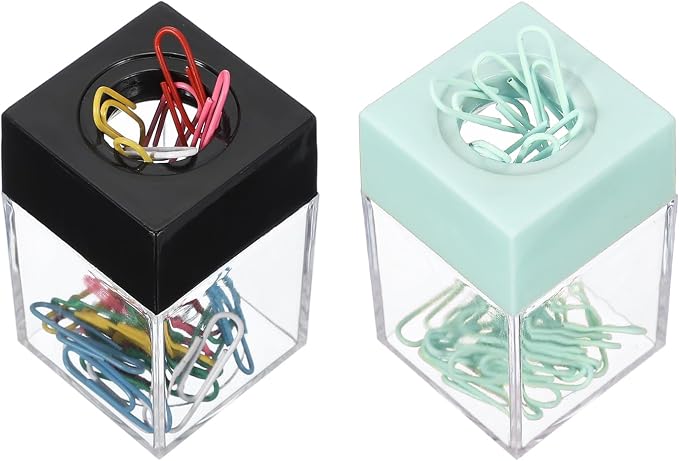PATIKIL Magnetic Paper Clip Holder Dispenser, 2Pcs Large Capacity Paper Clip Organizers with Magnetic Top for Desk Supplies, Office, Classroom, Home, Green/Black(36Pcs, Multicolor Clip)