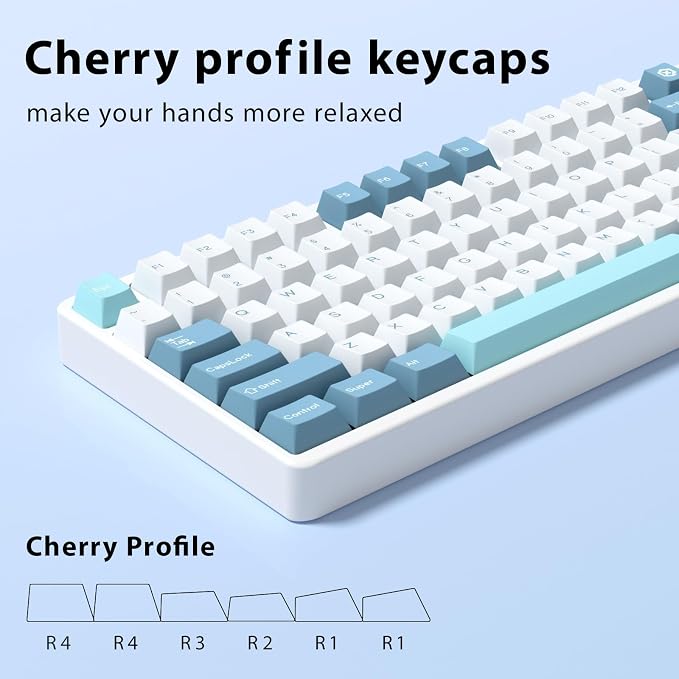 SHOKO PBT Double Shot Keycap Set,176 Keys Blue Cute Custom Key Caps Keycaps 60 Percent Cherry Profile Keycaps for 61/64/68/84/87/100/104/108 Mechanical Keyboard