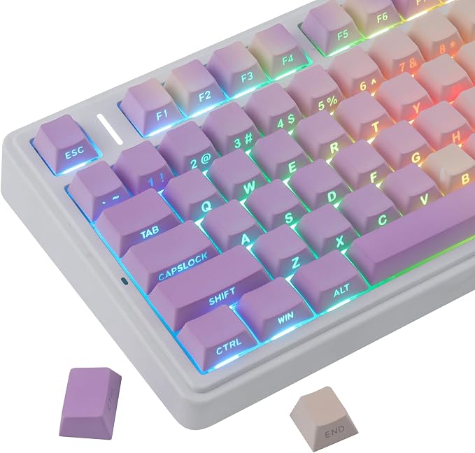 Sunzit PBT Keycaps - Taro Milk Tea Side Printed Keycap Set,133 Keys Shine Through Custom Key caps, Dye-Sublimation Cherry Profile Keycap for MX Switches Mechanical Keyboards