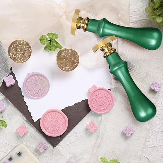 Elegant Initial G Wax Seal Kit,2pcs Exquisite Brass Stamp Heads with Eucalyptus & Flower Designs Ideal for Wedding Invitations Gift Wraps Envelopes and Christmas Cards (Alphabet G Kit)