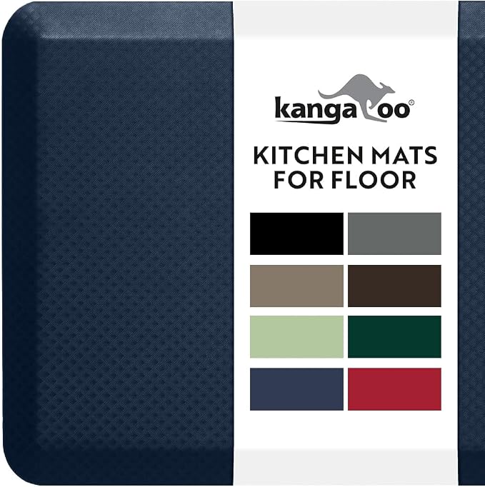 KANGAROO Anti Fatigue Mats for Kitchen Floor, 70x24 Runner, 3/4 Inch Cushioned Ergonomic Mat, Reduce Foot Pressure, Waterproof Comfort Rug for Under Sink, Office Standing Desk, Store Floors, Dark Blue