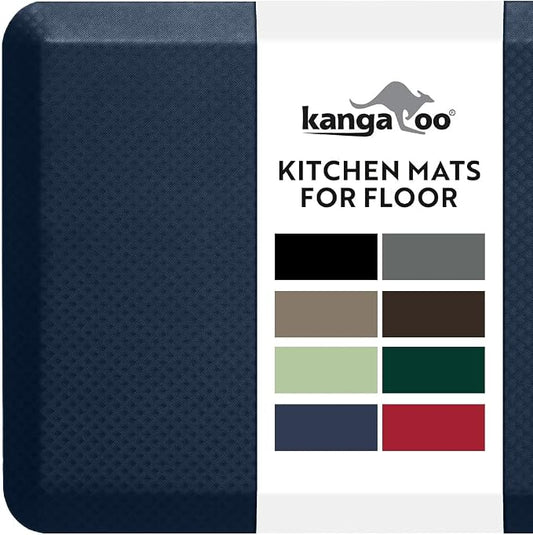 KANGAROO Anti Fatigue Mats for Kitchen Floor, 70x24 Runner, 3/4 Inch Cushioned Ergonomic Mat, Reduce Foot Pressure, Waterproof Comfort Rug for Under Sink, Office Standing Desk, Store Floors, Dark Blue