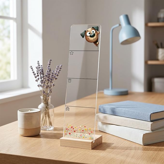 Sticky Note Holder, Monitor Memo Board, Acrylic Post It Note Holder with Wooden Base, Includes 200 Notes, Desk Organizer for Office, Cute Dog Design