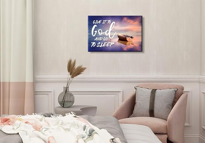 Canvas Wall Art For Bedroom Christian Quote Sayings Wall Decor Give It To God And Go To Sleep Sign Canvas Prints Picture Stretched Framed Artwork for Living Room Office Kitchen Home Decoration 16x24''