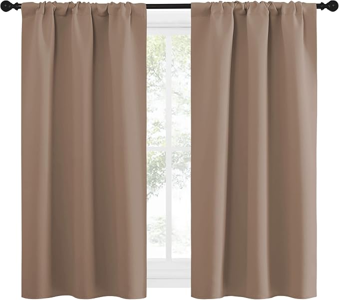 NICETOWN Kitchen Window Blackout Curtains - Window Treatment Thermal Insulated Rod Pocket Small Blackout Draperies/Drapes for Bedroom/Kitchen (Cappuccino, Set of 2, 34 inches Wide by 54 inches Long)