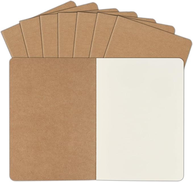 ZCZN 8 Pack A5 Kraft Notebooks Bulk, 8.15x5.5 Inches Blank Journaling Notebooks, Notebooks for Work, Composition Notebooks for School, Journal notebooks for kids, 60 Pages