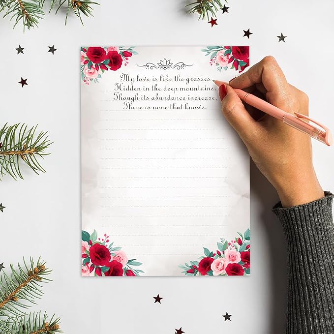 Anzon Mories 60 Pieces Cute Stationary Writing Paper and Envelope Set (2 Sides Colored, 1 Side Lined) 30 Sheets, 30 Pcs Envelopes, Kawaii Letter Stationery 8.5 x 11 In Floral Decoration Ruled