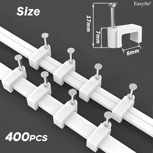 400 Pcs 8mm Cable Clips Nail in Cable Clips Flat Ethernet Cable Wall Clips Cable Tacks Coax Cable Clip Speaker Wire Clips Cable Nails for Cords Cat5/Cat5e/Cat6/Cat7 RJ45 Cord Clips
