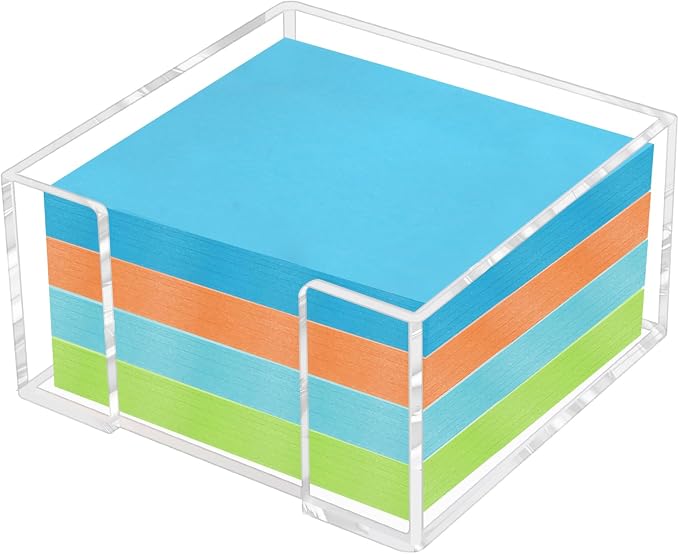 Acrylic Sticky Note Holder, 3 x 3 Inch Post It Note Holde | Clear Cute Post It Note Dispenser, Thick Notepad Holder, Acrylic Desk Organizer for Office, Home, Dorm, Classroom Desk
