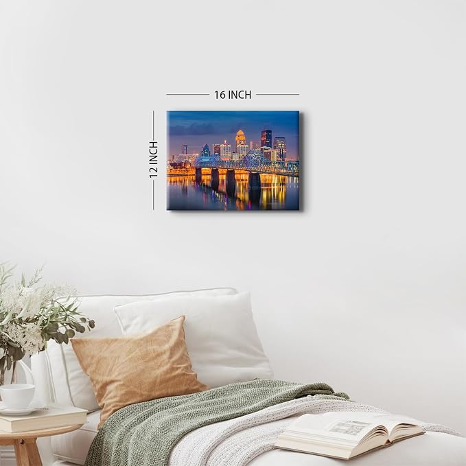 Colorful Cityscape Canvas Wall Art for Living Room Downtown Louisville in Kentucky Landscape Pictures Wall Decor USA City Night View Paintings Prints Modern Artwork Bedroom Home Decoration 12x16"