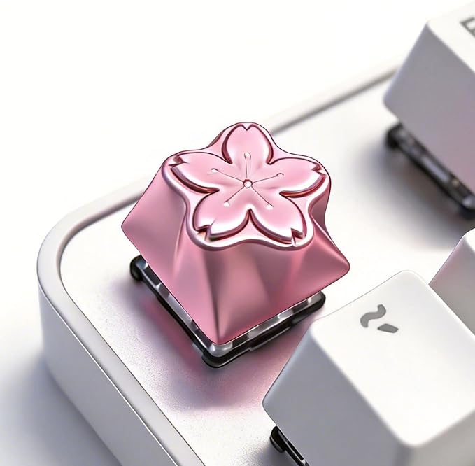 Artisan Keycaps, Pink Sakura Cherry Blossom Custom Cover Caps for MX Mechanical Keyboard, Metal 1U Single Replacement for Esc Del Arrow Key (Rose Gold)