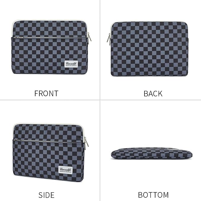 Canvaslife Black Checker Pattern Laptop Sleeve 15 Inch 15 Case and 15.6 Laptop Bag