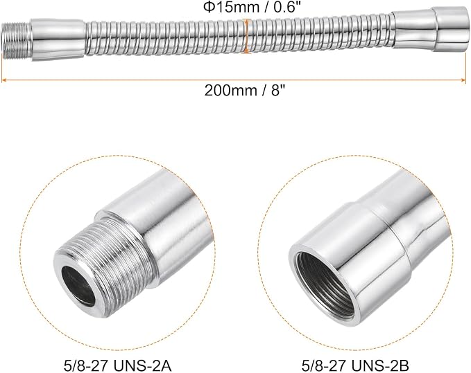 PATIKIL 8" Microphone Gooseneck, 5/8"-27 Thread Metal Universal Hose Flexible Arm Gooseneck Tube Extension for Multifunction DIY, Silver Tone