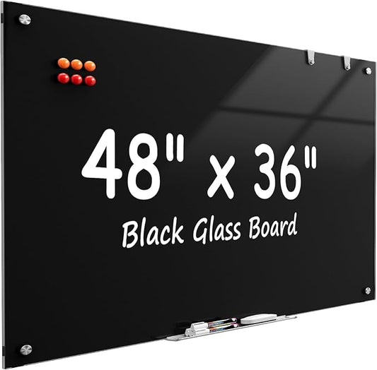 MaxGear 48" x 36" Glass Whiteboard Wall Mounted for Office Home Classroom | Magnetic Glass Dry Erase Board, Tempered Glass, Steel Backed, Non-Porous Surface, Frameless Design, Hardware Included