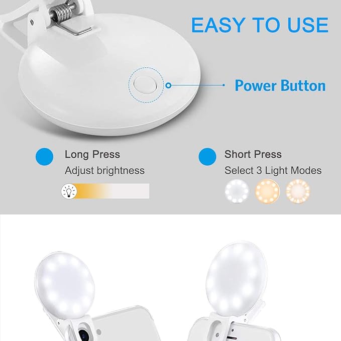 Mini Ring Light, Sansent Small Clip On Ring Light,Portable LED Light for Phone, 3-Level Adjustable Brightness Selfie Light (0.4 inch)
