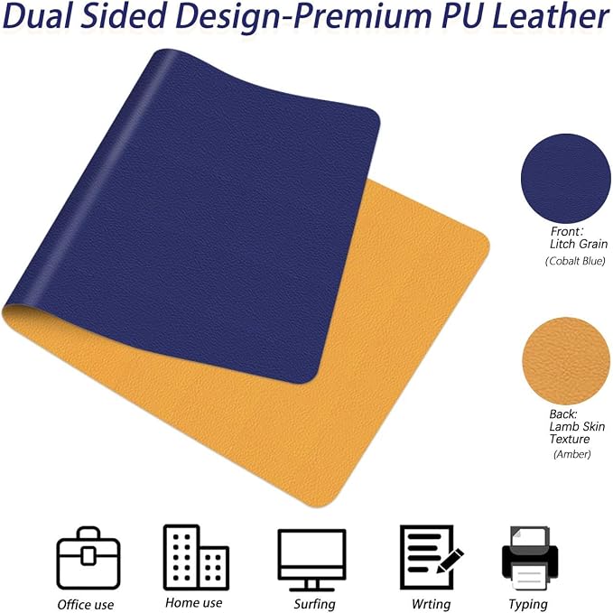 Writing Desk Mat Pad Waterproof Desk Blotter Protector 16 X 24 Inch Mouse Pad Non Slip Desktop Protector Easy Clean Table Cover Dual-Sided Mat for Work & Gaming, Office & Home (Cobalt Blue/Yellow)