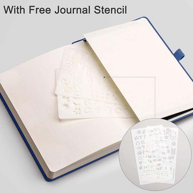 EMSHOI Dotted Journal Notebook, 256 Pages, 120 GSM Thick Paper, A5 Small 5.75"x8.38", PU Leather Hardcover, 5mm Dot Grid Notebook for Journaling, Planning, Drawing, Writing, Blue
