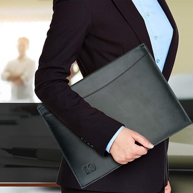 Leather Padfolio Resume Portfolios File Folder – Interviews/Legal Documents Organizer for Letter Size Writing Pad with Business Card Holder, Ideal Gift Portfolios for Men and Women (Raisin Black)