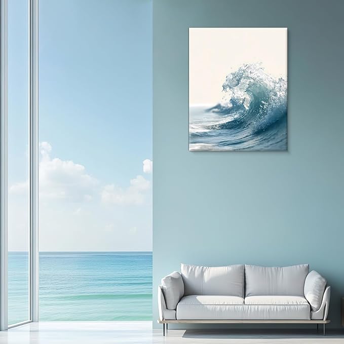 Coastal Ocean Wave Wall Art Decor Beach Sea Wave Painting Picture Artwork Blue Ocean Wall Decor for Home Beach Room Bedroom 8x10 Canvas Framed