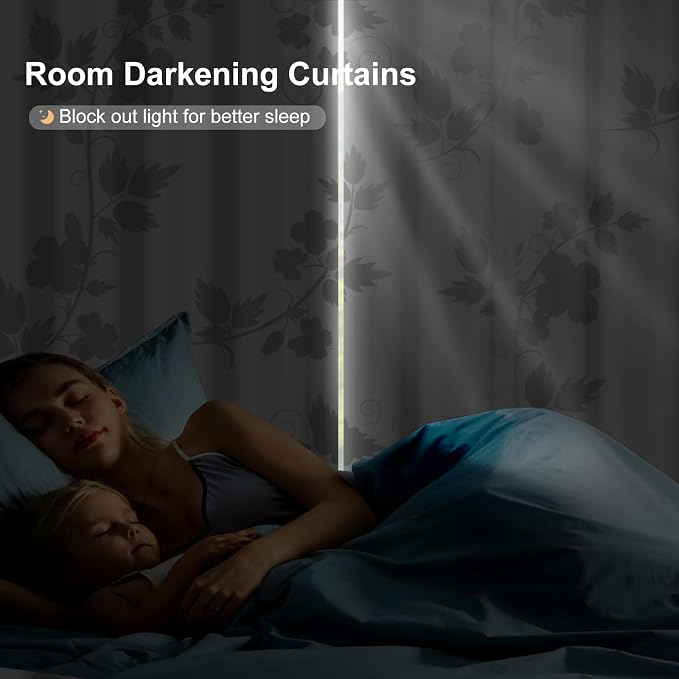 White Blackout Curtains 84 Inch Length 2 Panels Set, Light Grey Floral Thermal Insulated Window Black Out Bedroom Curtains, Soundproof Room Darkening Blackout Curtains for Bedroom and Living Room